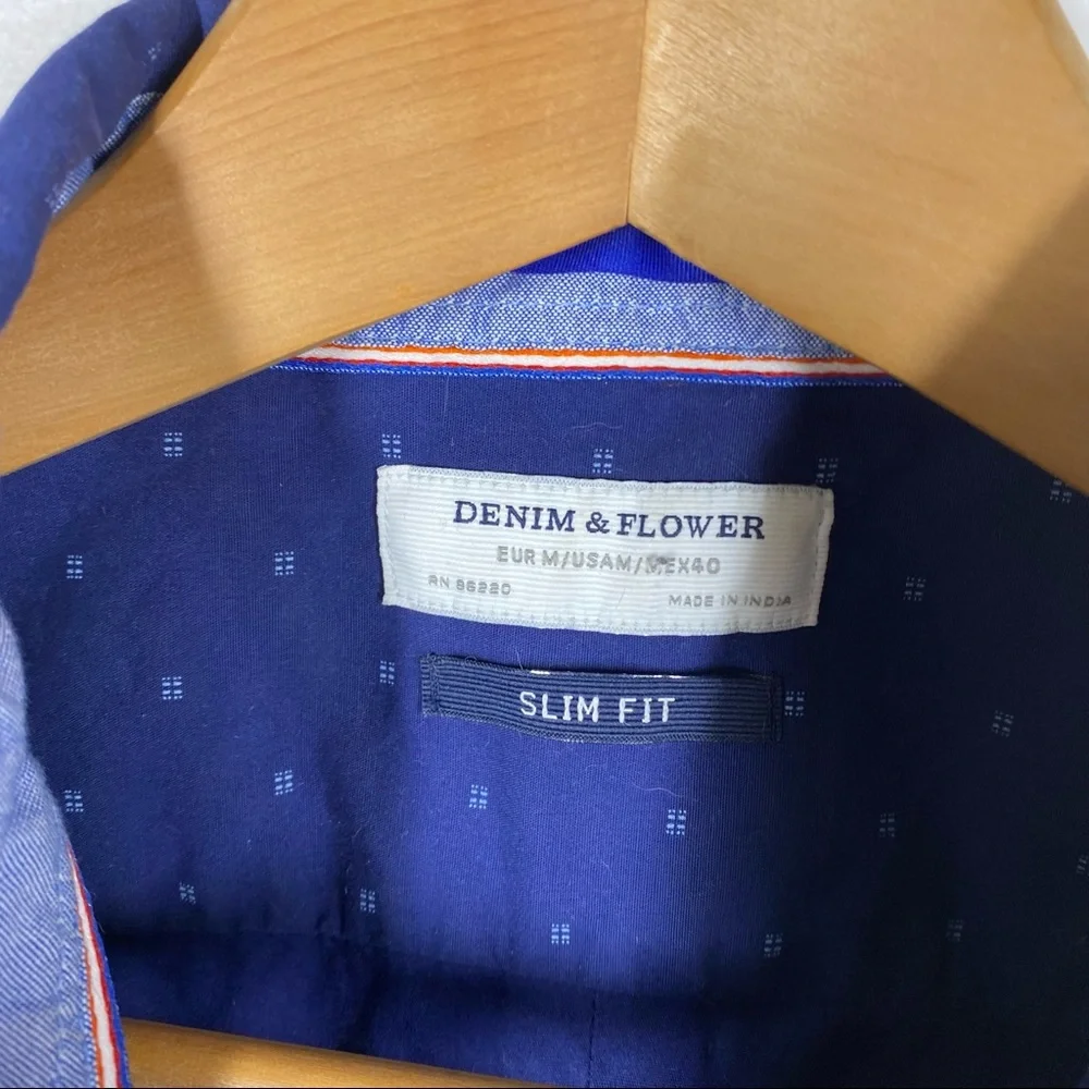 Denim & Flower Navy Blue Button Down Shirt Medium - Picture 3 of 4